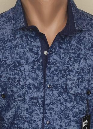 Мужская рубашка синяя приталенная с длинным рукавом paul smith vd-0302, стильная мужская рубашка турция хлопок3 фото