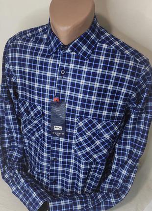 Мужская рубашка на флисе ovento vd-0214 синяя в клетку с длинным рукавом тёплая, на зиму, турция8 фото