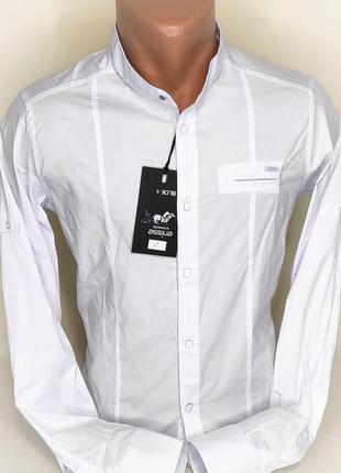 Стильная мужская рубашка стойка ворот enisse vds-0001 приталенная белая, с длинным рукавом турция