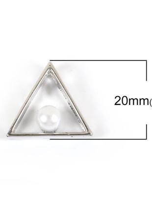 Підвіска трикутник, перламутрова намистина, срібний тон, цинковий сплав, 20 мм x 18 мм2 фото