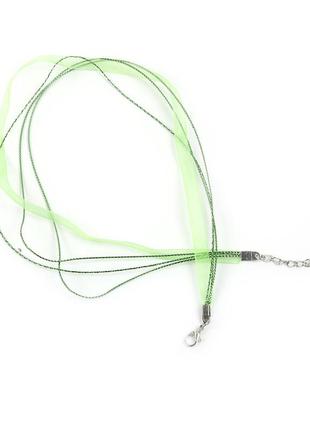 Основа-колье, подвески, шнур, ожерелье, лента из органзы & вощеный шнур, зелёный, 44 см + удлинитель