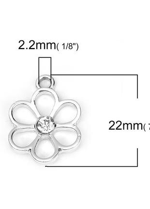 Подвеска цветок, страз, цвет: серебряный тон, цинковый сплав, 22 мм x 16 мм2 фото
