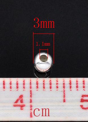 Намистини finding круглі металеві шарики сріблясті 3 мм отвір 1.1 мм
