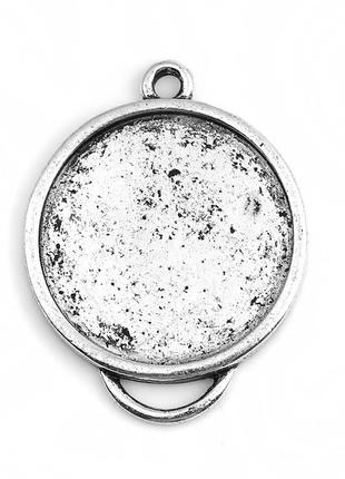 Конектор круглий, цинковий сплав, колір: античне срібло, основа для кабошона 25 мм, 37 мм x 28 мм