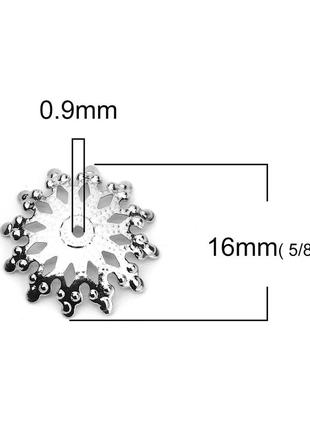 Шапочка для намистин, квітка, срібний тон, мідь, підходить для намистин: 22 мм діаметр 16 мм x 16 мм2 фото