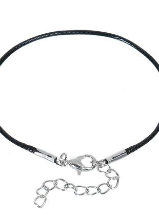 Браслет, основа, нейлоновый шнур, 18.5 cm, черный, с металлической серебристой застежкой коготь омара