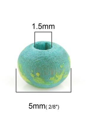 Бусина круглая, деревянная, цвет: синий + зелёный, 5 мм диаметр, 1.5 мм2 фото