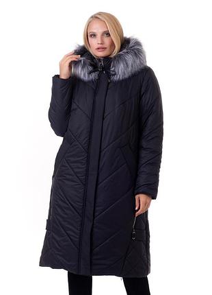 Женский пуховик с мехом батал, размеры 52 - 70