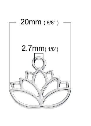Подвеска цветок лотоса, цинковый сплав, серебряный тон, ажурная резьба, 20 мм x 17 мм2 фото