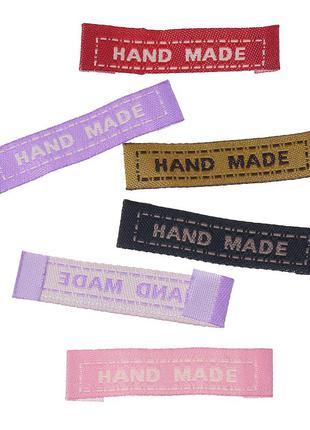 Аплікація, прямокутник, скрапбукінг, з написом " hand made ", тканина, 60 мм x 15 мм, колір: мікс, 10 шт.