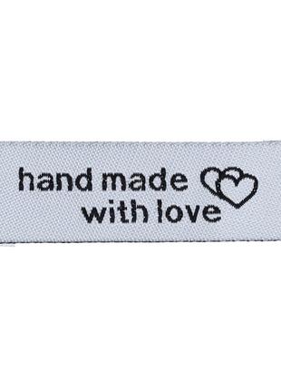 Аплікація, прямокутник, скрапбукінг, з написом "hand made with love", тканина, 50 мм x 15 мм1 фото