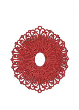 Кабошон, коннектор, подвеска, цветок, медь, круглая, цвет: красный, 34 мм x 29 мм
