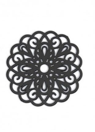 Кабошон, коннектор, подвеска, цветок, медь, круглая, цвет: чёрный, 25 мм x 25 мм