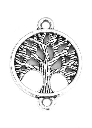 Конектор, підвіска, дерево, цинковий сплав, кругла, колір: античне срібло, 21 мм х 15 мм