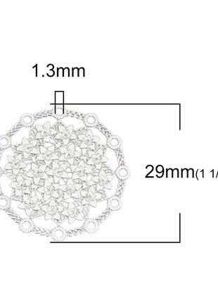 Кабошон, коннектор, подвеска, цветок, круглая, металл, цвет: металл, 29 мм диаметр2 фото