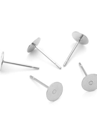 Сережка гвоздик, кругла, нержавіюча сталь, колір: метал, основи під вставку 6 мм, 12 мм x 6 мм, ціна за 1 шт.