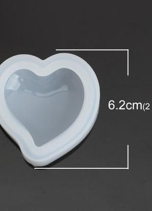 Форма для епоксидної смоли, молд, силіконовий, серце, білий, 64 мм x 60 мм2 фото