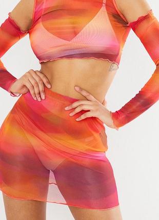 Яскрава міні-спідничка, омбре, сітка, нова, plt