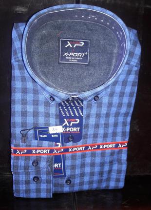 Рубашка мужская кашемир (турция) в клетку x-port vd-0084 классическая с длинным рукавом, тёплая