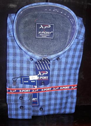 Рубашка мужская кашемир (турция) в клетку x-port vd-0084 классическая с длинным рукавом, тёплая
