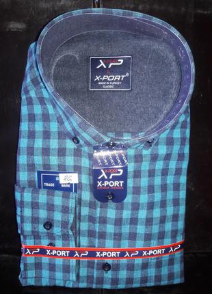 Рубашка мужская кашемир (турция) в клетку x-port vd-0086 классическая с длинным рукавом, тёплая