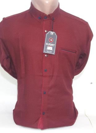 Рубашка мужская g-port vd-0021 бордовая приталенная в принт стрейч коттон турция трансформер