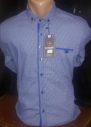 Рубашка мужская g-port vd-0010 синяя приталенная в принт стрейч коттон турция трансформер2 фото