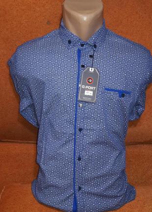 Рубашка мужская g-port vd-0010 синяя приталенная в принт стрейч коттон турция трансформер3 фото