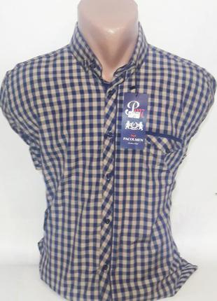 Рубашка мужская клетчатая бежевая x port vd-0004 приталенная турция с длинным рукавом, стильная, молодежная