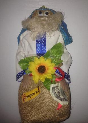 Сувенир, оберег для дома, "домовой с мешком  изобилия", ручная работа, высота 30 см