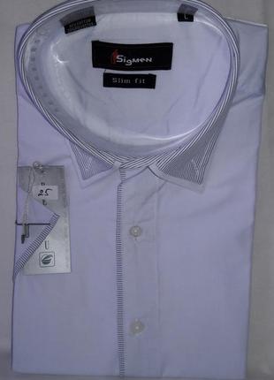 Рубашка мужская vk-0025 sig men приталенная однотонная белая с коротким рукавом