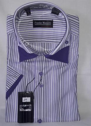 Рубашка  мужская vk-0024 franco manuti фиолетовая приталенная в полоску с коротким рукавом
