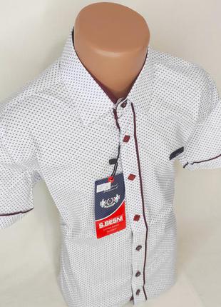 Рубашка детская с коротким рукавом sinyor besni dk-0011 белая приталенная с принтом турция, для мальчиков6 фото