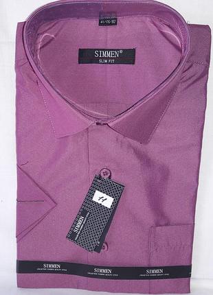 Рубашка мужская с коротким рукавом simmen vk-0011 фуксия миллиметровая полоска приталенная