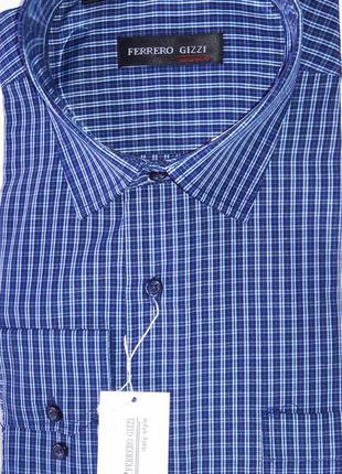 Рубашка мужская ferrero gizzi vd-0026 синяя в клетку классическая с длинным рукавом