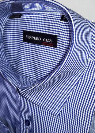 Рубашка мужская с длинным рукавом ferrero gizzi vd-0031 синяя в клетку классическая3 фото