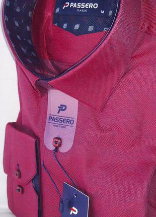 Рубашка мужская passero vd-0030 вишня однотонная комбинированная классическая турция текстиль оксфорд2 фото