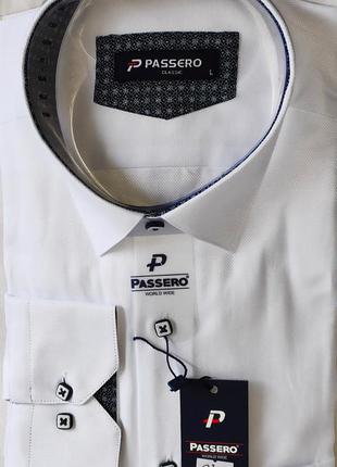 Рубашка мужская passero vd-0063 белая однотонная комбинированная классическая турция текстиль оксфорд нарядная