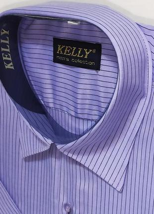 Рубашка мужская kelli vk-0011 сиреневая в полоску классическая с коротким рукавом 424 фото