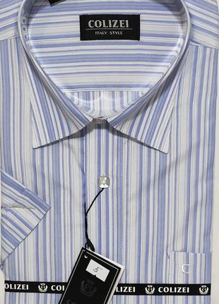 Рубашка мужская colizei vk-0005 голубая в полоску классическая с коротким рукавом