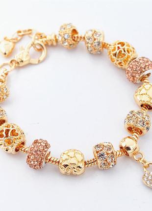 Браслет в стилі pandora пандора pink gold amor золотий