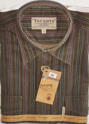 Рубашка мужская вельвет в полоску toronto vd-0046 классическая коричневая с длинным рукавом тёплая хлопок2 фото