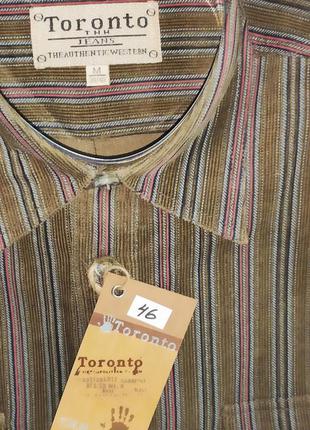 Рубашка мужская вельвет в полоску toronto vd-0046 классическая коричневая с длинным рукавом тёплая хлопок3 фото