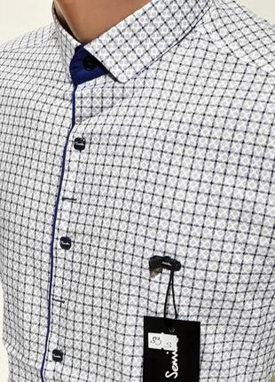 Рубашка мужская с коротким рукавом vk-0083 paul smith белая в узор приталенная стрейч коттон турция3 фото