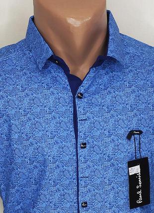 Мужская рубашка с коротким рукавом paul smith vk-0091 голубая приталенная в принт стретч турция тенниска6 фото