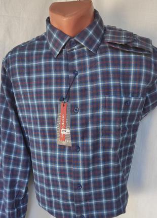 Рубашка мужская кашемир ovento vd-0110 классическая синяя в клетку с длинным рукавом турция