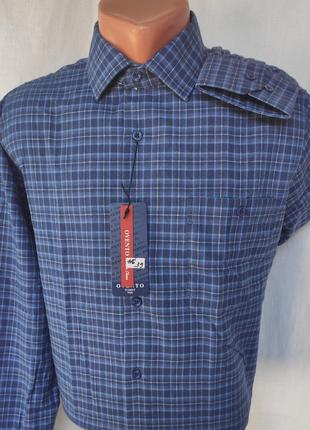 Рубашка мужская кашемир ovento vd-0116 классическая синяя в клетку с длинным рукавом турция