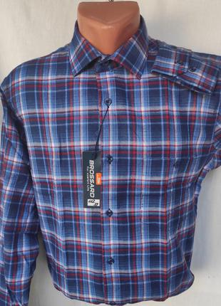 Рубашки мужские кашемир (турция) brossard vd-0122 классическая синяя клетчатая, тёплая мужская рубашка