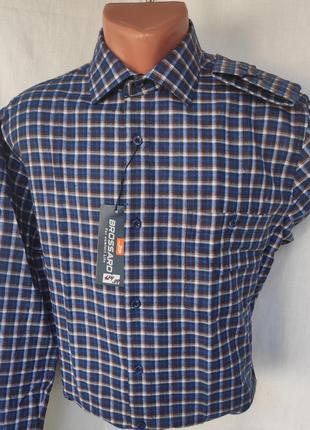 Рубашка мужская кашемир brosard vd-0124 классическая синяя в клетку с длинным рукавом турция тёплая