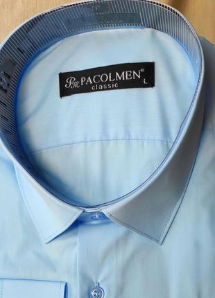 Рубашка мужская pacolmen vd-0019 голубая однотонная классическая с длинным рукавом турция3 фото